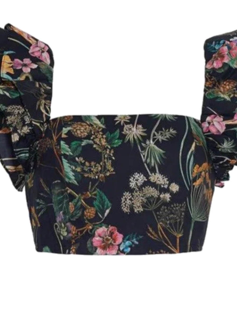 Cara Cara Black Floral Puff-Sleeve Crop Top